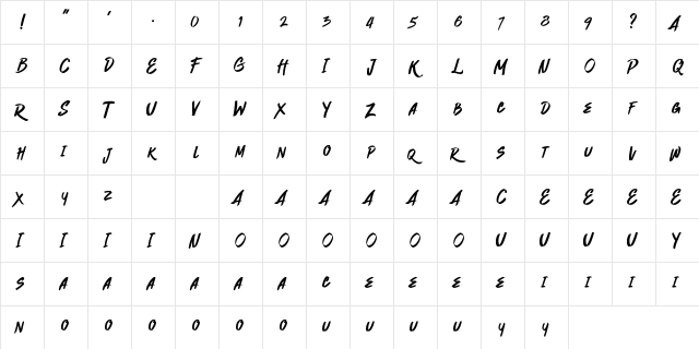 Quickzag Regular  glyph index