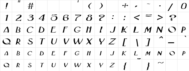 GatsbyExtended Italic  glyph index