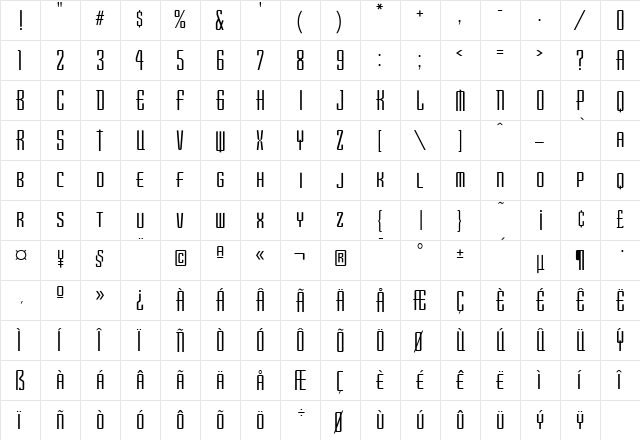 Destijl Italic  glyph index