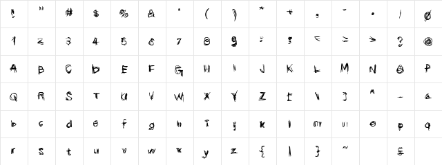 Scribblicious Regular  glyph index