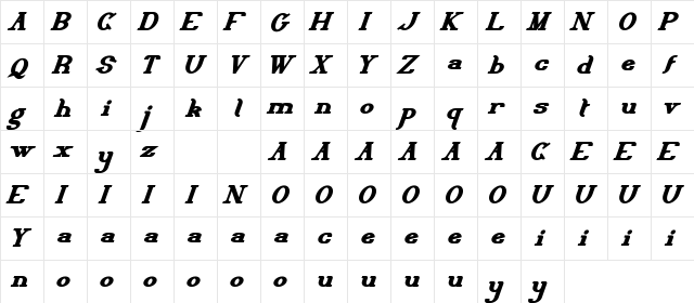 Delith Demo Bold Italic  glyph index
