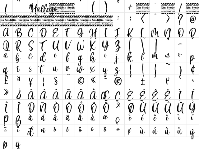 Halleyo Personal Use Regular  glyph index