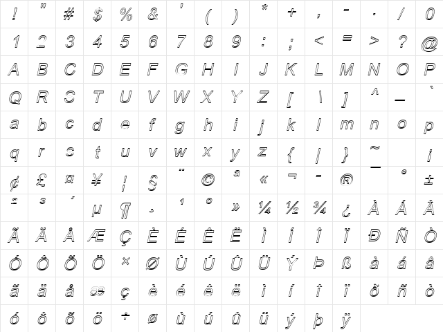 Antenna Regular  glyph index