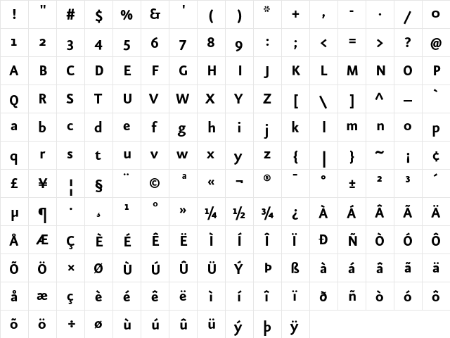 Eureka Sans Bold  glyph index