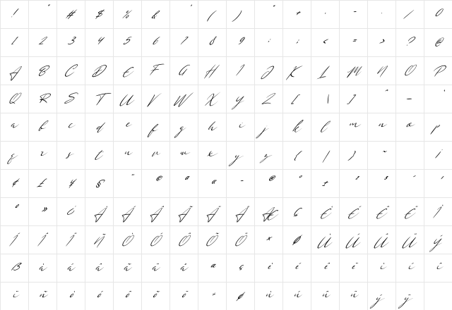 Divalia Italic Regular  glyph index