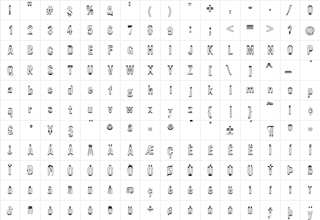 Vinyl Regular  glyph index