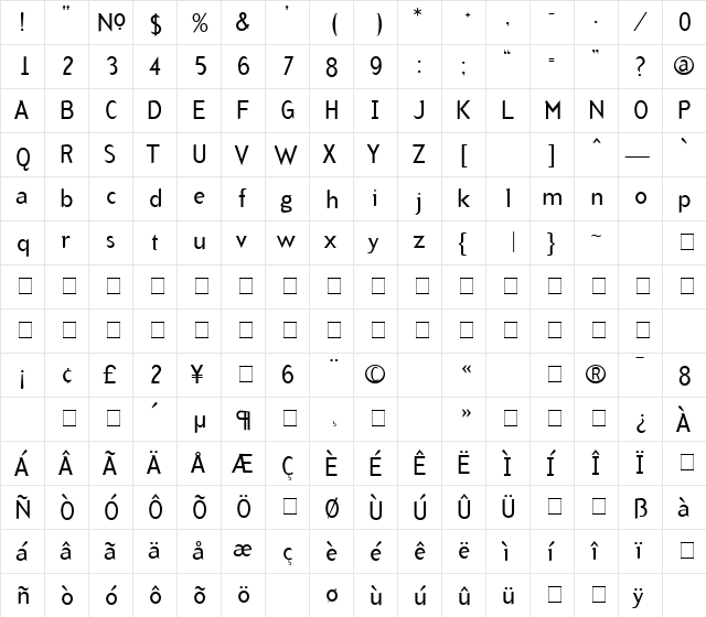 ArbitraryRegular Medium  glyph index