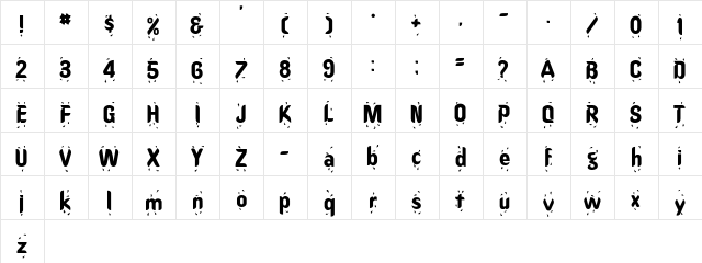 Liquid Regular  glyph index