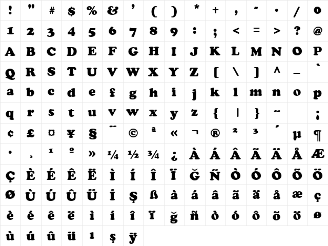 TR Cupertino Plain  glyph index