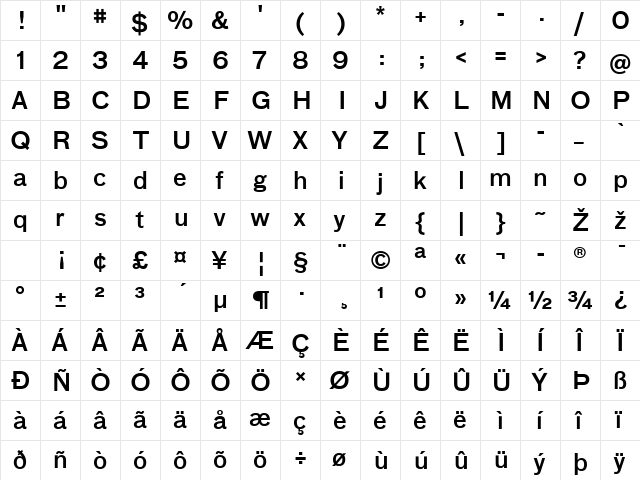 BauLF-Medium Regular  glyph index