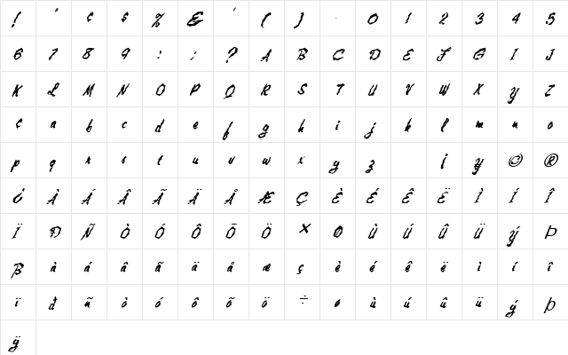 FZ WACKY 2 ITALIC Normal  glyph index