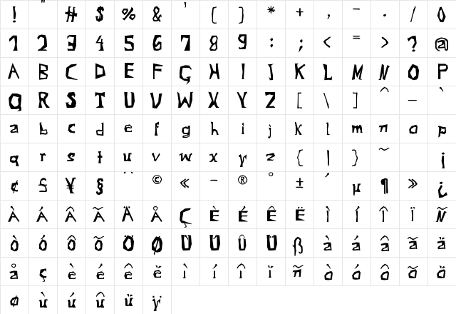 cray-zee Regular  glyph index