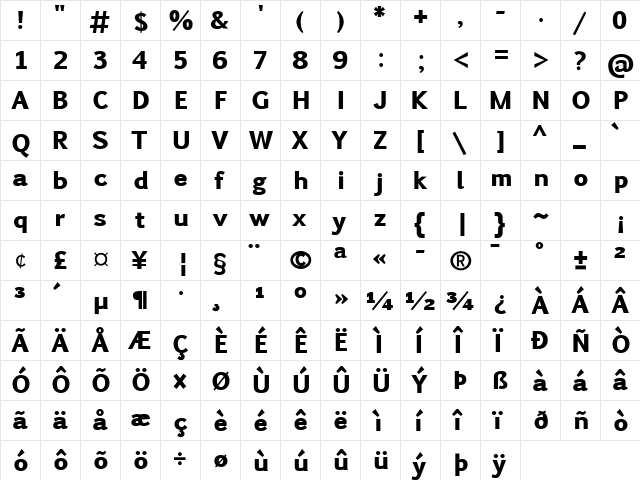 Pigiarniq Heavy Regular  glyph index