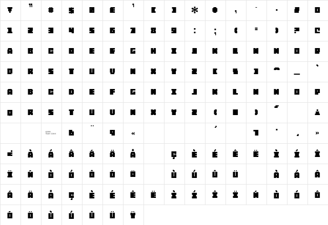 Porker Regular  glyph index