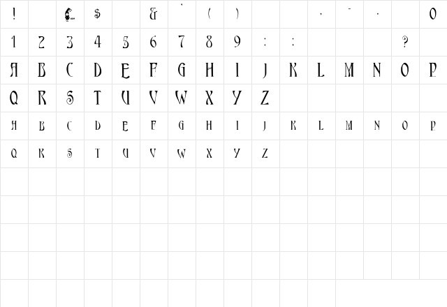 Ambrosia Regular  glyph index