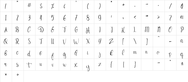 Beautype Demo Regular  glyph index