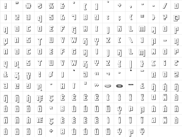 Danger Flight 3D Regular  glyph index
