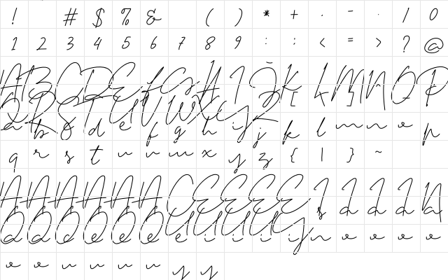 Tiffany Script Regular  glyph index