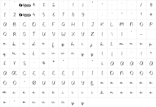GoldRibbon Demo Regular  glyph index