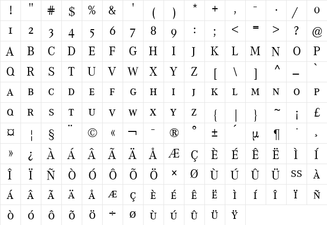 Corporate A Expert BQ Regular  glyph index