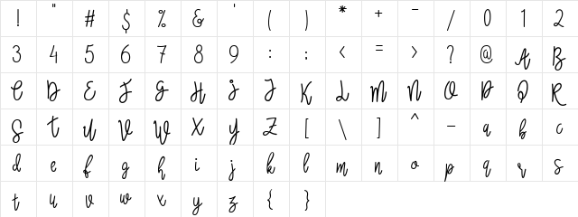 Wanda Script Regular  glyph index