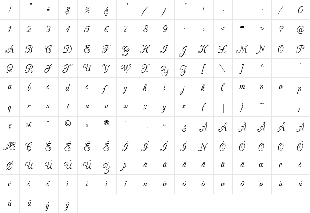 CAC Champagne Regular  glyph index