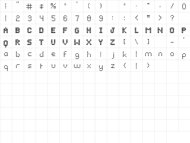 Brail Regular  glyph index