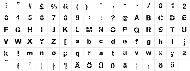 SansKleinCut Regular  glyph index