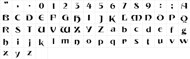 Tintoretto Plain Normal  glyph index