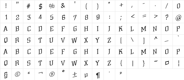 a_CityNovaTtlSpUpLt Regular  glyph index