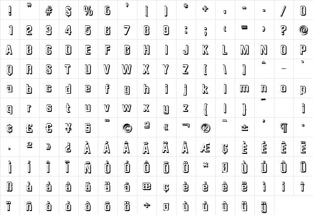 SeanBeckerShadow Bold  glyph index