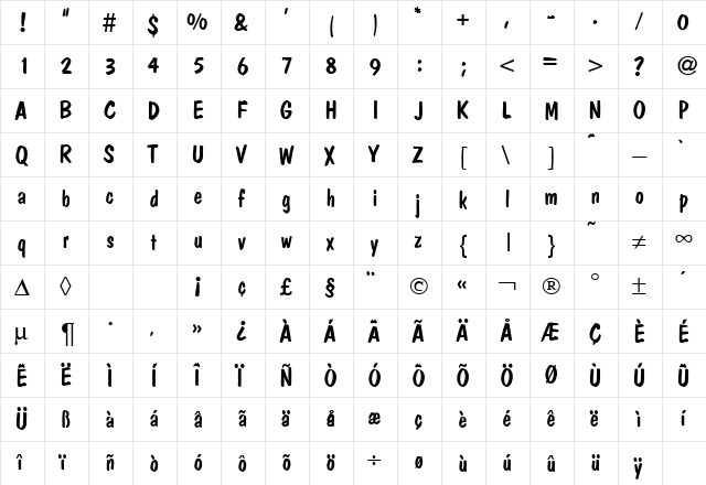 PolCasual Regular  glyph index