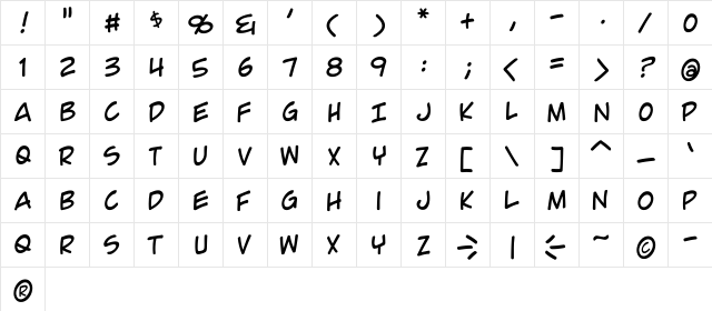 Comic Geek Regular  glyph index