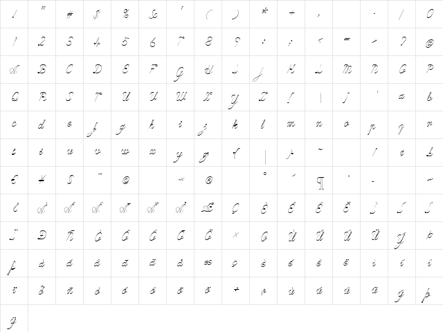 CivilityInformal Regular  glyph index