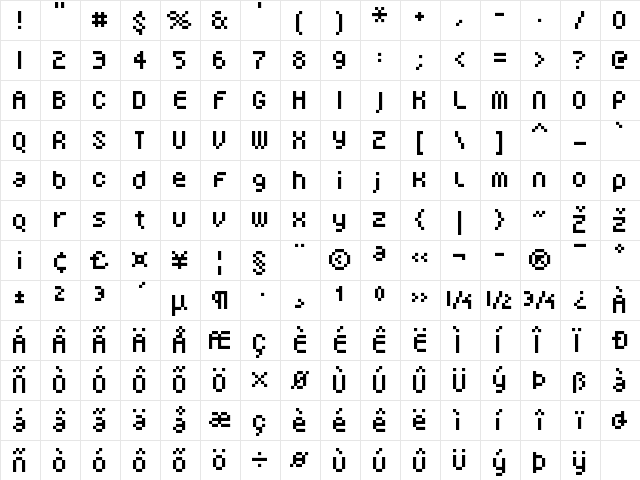 FFF Nadador Condensed Regular  glyph index