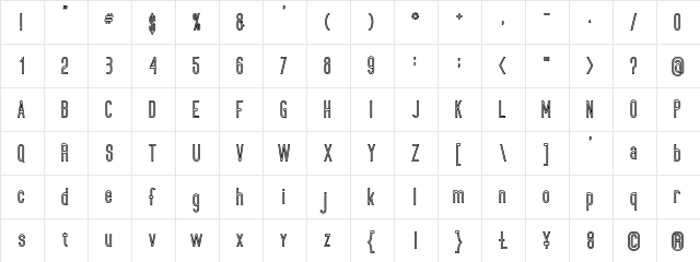 ultimatum bold line Regular  glyph index