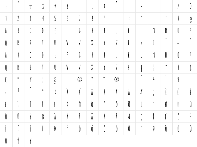 Aracne Ultra Condensed Regular Ultra-condensed Regular  glyph index