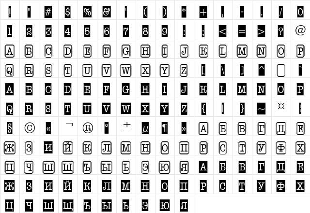 a_OldTyperNrCmCmb2 Regular  glyph index
