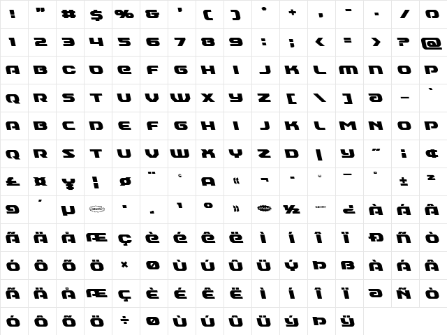 Annapolis Leftalic Italic  glyph index