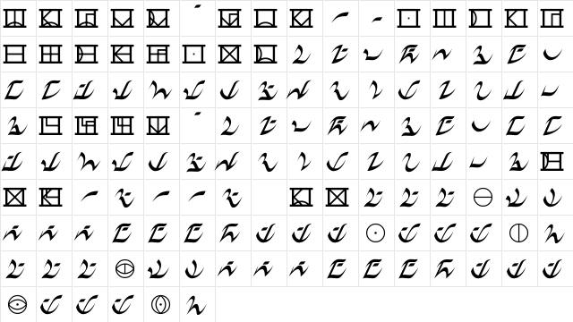 D'ni Script LM Regular  glyph index