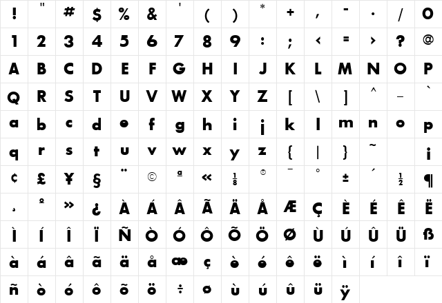 Bougan Black SSi Bold  glyph index