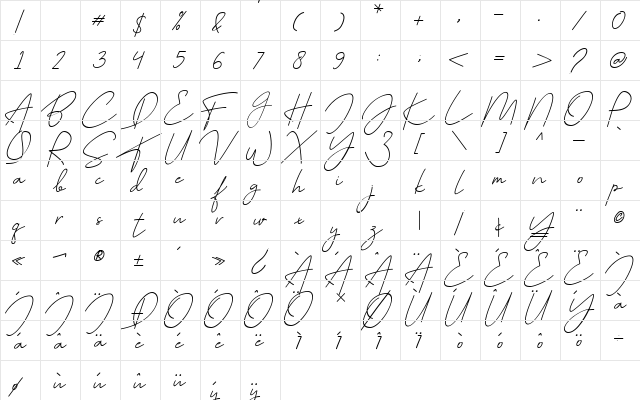 July it Regular  glyph index