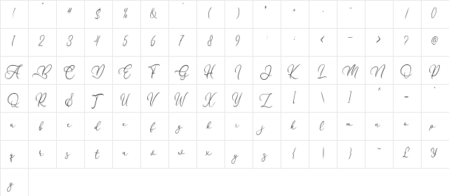 Flanella Regular  glyph index