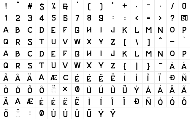 BAZERD Regular  glyph index