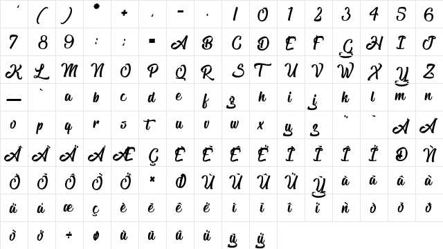 The Blacklist Regular  glyph index