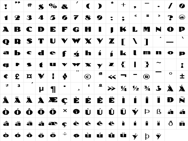 ConstantineExtended Normal  glyph index