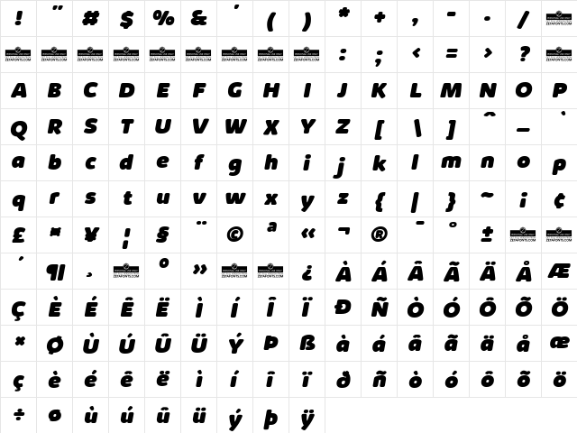 Kabrio Soft Heavy Italic  glyph index