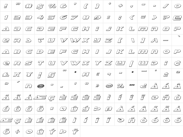 Galant Outline Italic Outline Italic  glyph index