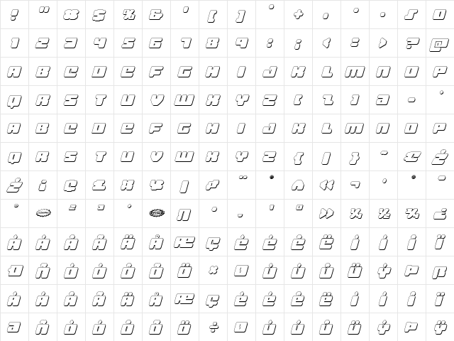 Hula Hoop Girl 3D Italic Italic  glyph index