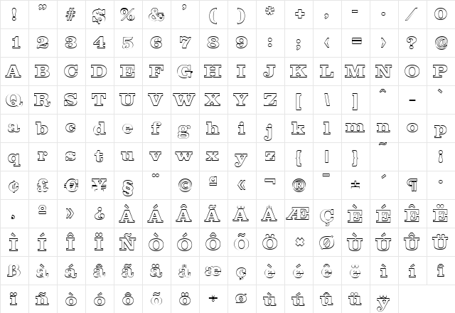 JamesBeckerOutline-ExtraBold Regular  glyph index